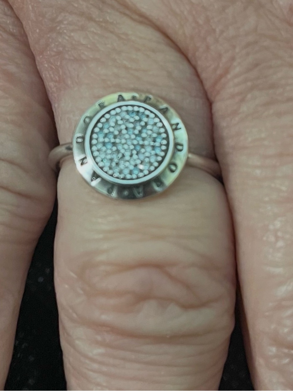 Authentic PANDORA SIGNATURE Pave/Silver LOGO Ring - Picture 6 of 6
